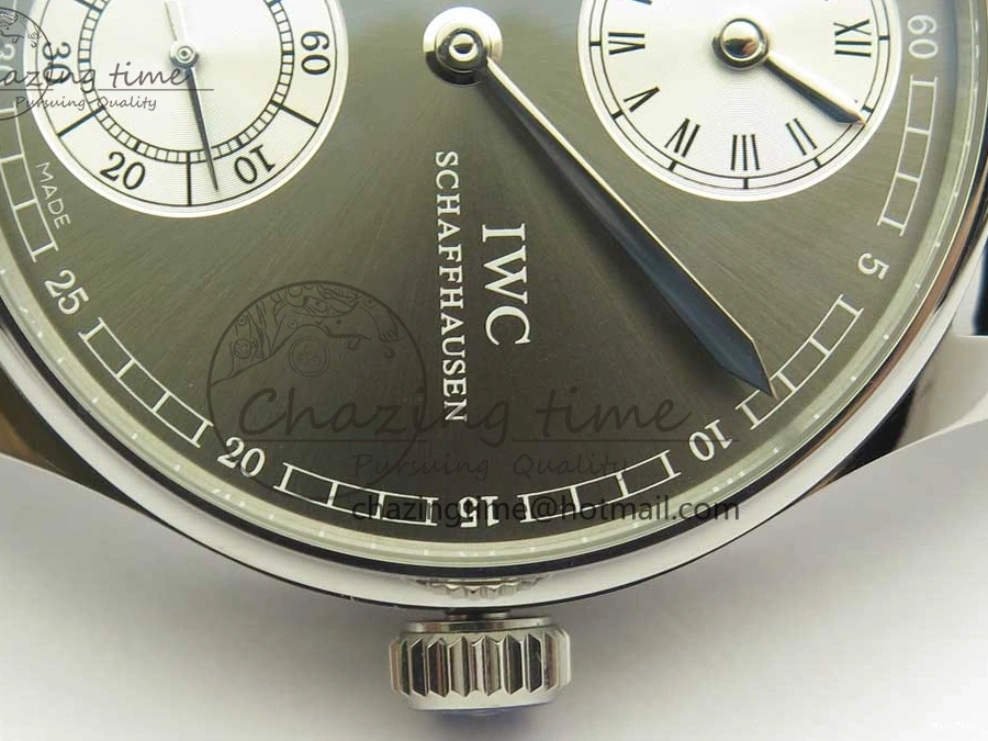 MIROTIME 0714 Popular Portuguese Flying Tourbillon SS Gray Dial 2 Sub Dials on Black Leather Strap 7159